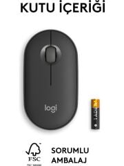 Logitech M350s Pebble 2 Bluetooth Kablosuz Sessiz Kompakt Mouse - Siyah