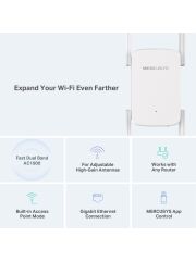 Mercusys ME50G | AC1900 Mbps Dual-Band Wi-Fi 5 Menzil Genişletici | 1 Gigabit Port | 4 Harici Anten | Access Point Modu | Kolay Kurulum | Mobil Uygulama Destekli