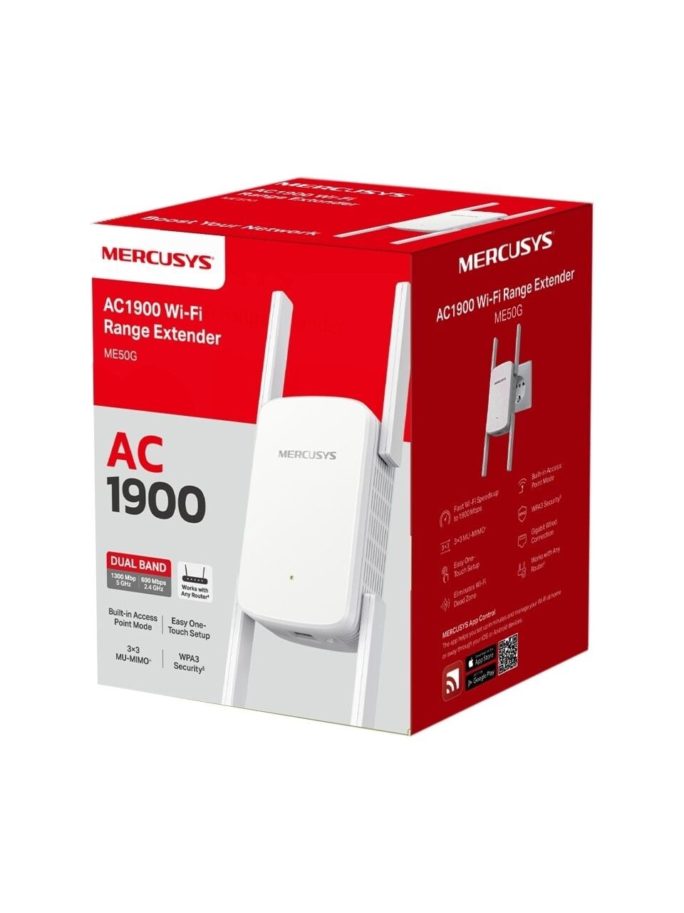 Mercusys ME50G | AC1900 Mbps Dual-Band Wi-Fi 5 Menzil Genişletici | 1 Gigabit Port | 4 Harici Anten | Access Point Modu | Kolay Kurulum | Mobil Uygulama Destekli