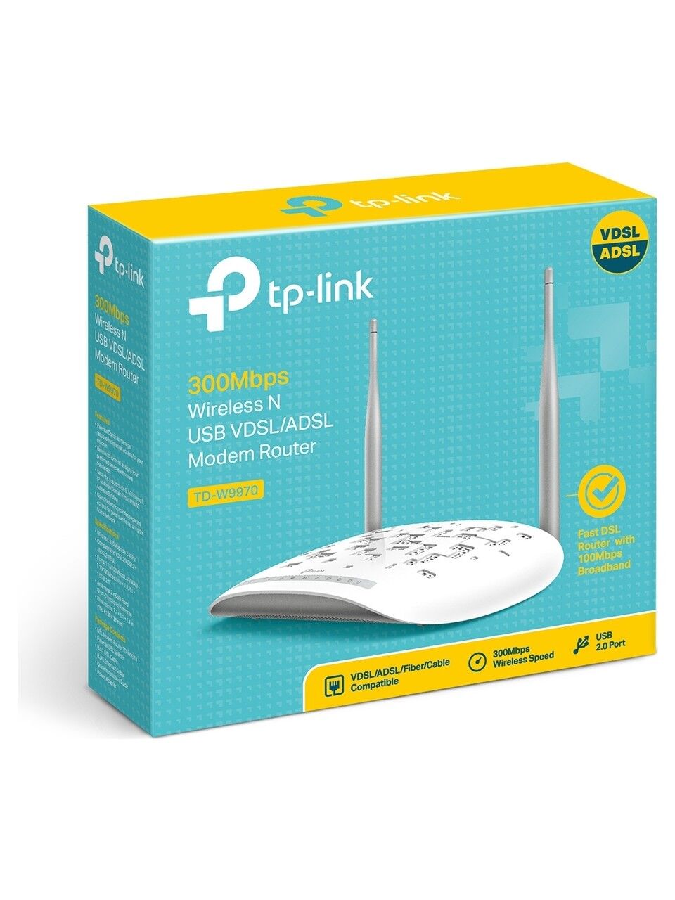 TP-Link TD-W9970 | WiFi 4 VDSL/ADSL Modem Router | 2 Harici Anten | 300 Mbps | 4 Ethernet Portu | Kolay Kurulum | Dual Band Desteği |