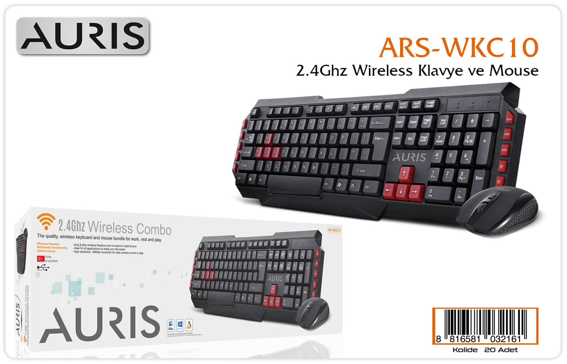 Auris ARS-WKC10 2-4 Ghz Wireless Kablosuz Klavye Mouse Set