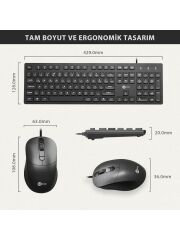 Lecoo CM102 USB Kablolu Türkçe Q Klavye & Mouse Set Siyah