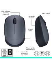 Logitech M170 USB Alıcılı Kablosuz Kompakt Mouse - Gri
