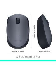 Logitech M170 USB Alıcılı Kablosuz Kompakt Mouse - Gri