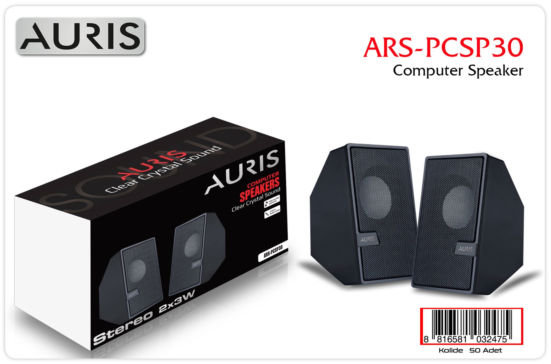 Auris Ars-Pcsp30 Bilgisayar Hoparlörü 1+1 Siyah