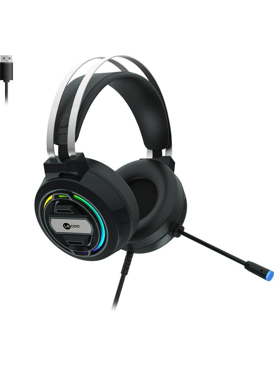 Lecoo HT401 Kablolu USB 2.0 RGB LED Aydınlatmalı Mikrofonlu Kulak Üstü Gaming Kulaklık Siyah