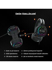 Lecoo HT401 Kablolu USB 2.0 RGB LED Aydınlatmalı Mikrofonlu Kulak Üstü Gaming Kulaklık Siyah