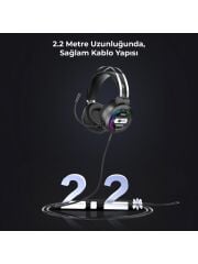 Lecoo HT401 Kablolu USB 2.0 RGB LED Aydınlatmalı Mikrofonlu Kulak Üstü Gaming Kulaklık Siyah
