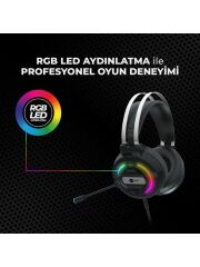 Lecoo HT401 Kablolu USB 2.0 RGB LED Aydınlatmalı Mikrofonlu Kulak Üstü Gaming Kulaklık Siyah