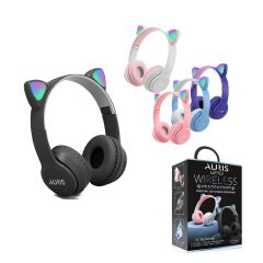 AURIS P47M Kedili Katlanabilir Kulak Üstü Kablosuz Bluetooth 5.0 Kulaklık Ledli Çocuk Kulaklık