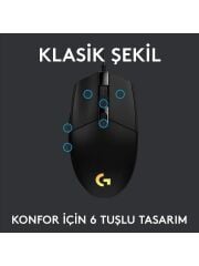 Logitech G203 Optik Kablolu Gaming Oyuncu Mouse Makrolu Siyah Optik