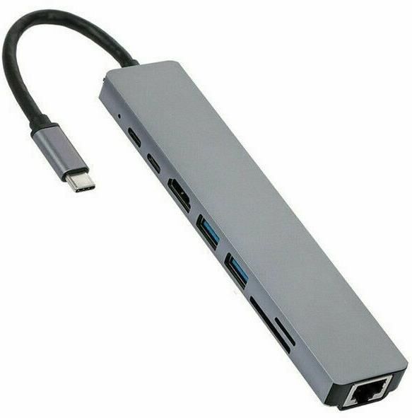 Type-C To Hdmi Usb 3.0 Sd MicroSD 8in1 Kart Rj45 Ethernet Çevirici Dönüştürücü Adaptör