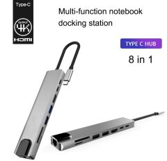 Type-C To Hdmi Usb 3.0 Sd MicroSD 8in1 Kart Rj45 Ethernet Çevirici Dönüştürücü Adaptör