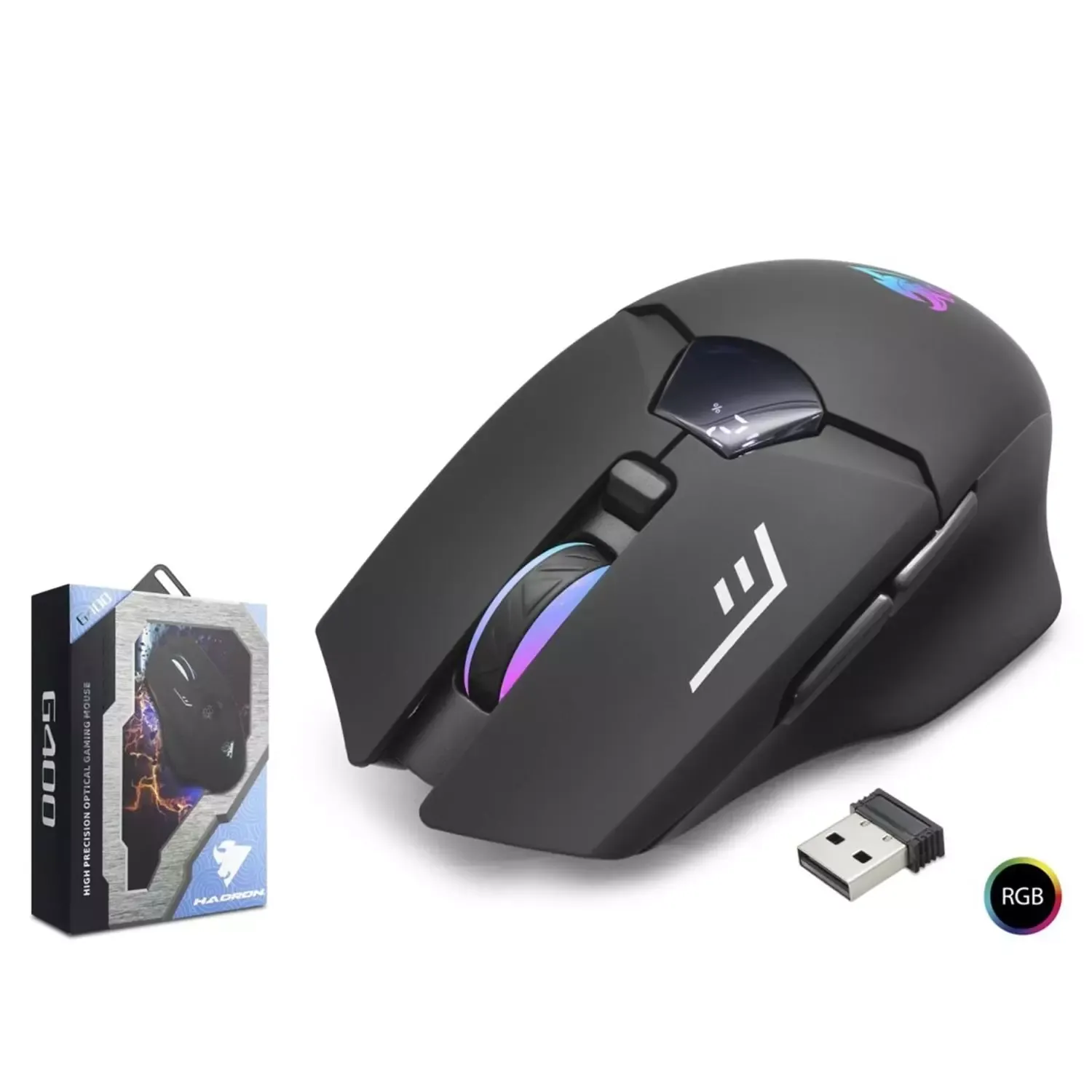 Hadron G400 Bluetooth Oyuncu Mouse Type-C Port Şarjlı + Led Ekran Rgb 1600Dpi Sessiz Siyah