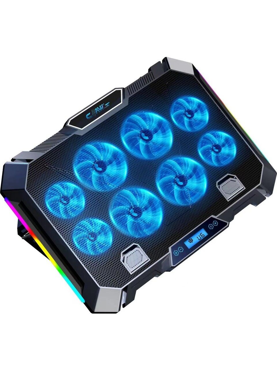 Claw's Vortex 8x Turbo LED Fan - 10 Modlu RGB - LCD Ekran - Ayarlabilir Fan Hızı & 7 Farklı Stand Yükseklik Kademesi – 2x USB