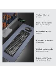 Lecoo KW201 Kablosuz Türkçe Q Klavye & Mouse Set Siyah
