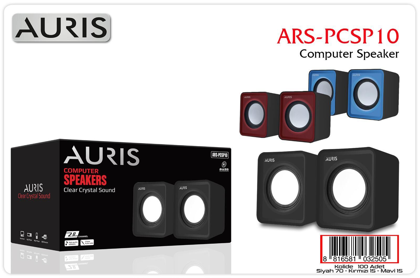 Auris Ars-PCSP10 1+1 3W RMS SİYAH USB HOPARLÖR - SPEAKERS