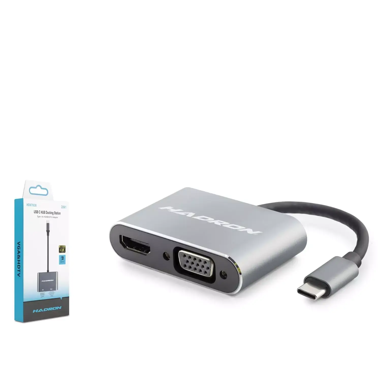 Hadron Hdx7838 Type-C To Hdtv Hdmi 4K 30Hz + Vga 2In1 Gri