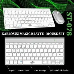 Steep Solid ST-078 Bluetooth Türkçe Klavye - Mouse Set (Gümüş)