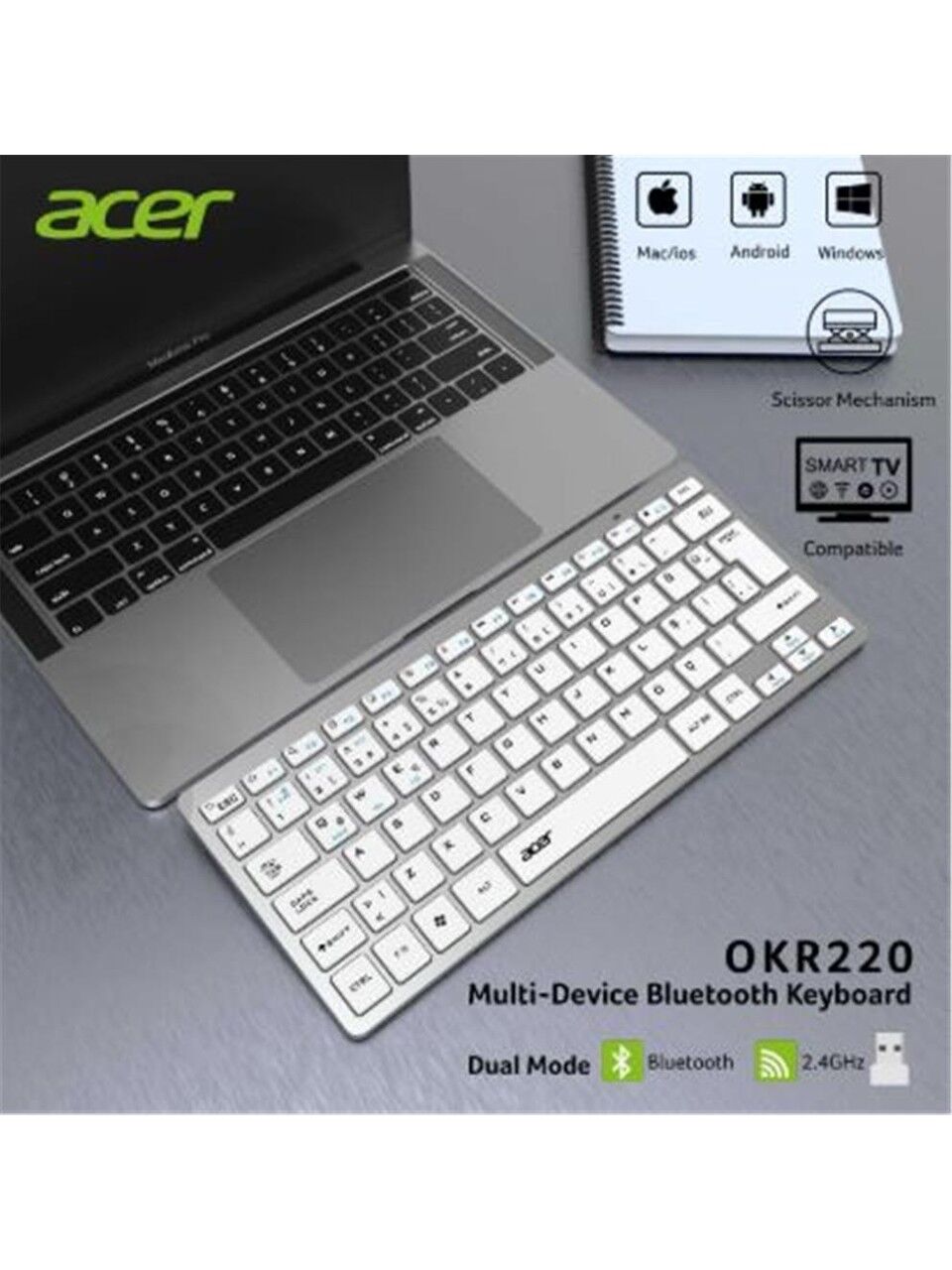 Acer OKR220 MultiDevice Dual Mode 2.4GHZ Bluetooth Klavye (Smart Tv)(Android)